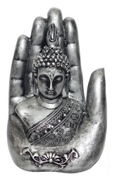 Gautam Buddha Idol Antique Silver Finish Polyresin
