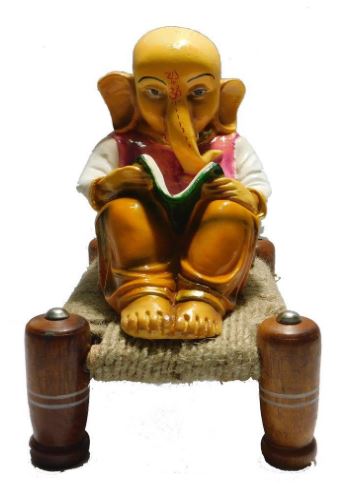 Lord Ganesh on Khaat (Charpai) Idol Showpiece Polyresin Multicolour