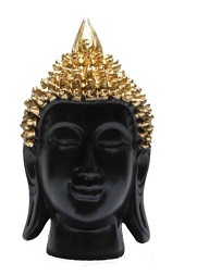 Gautam Buddha Head Polyresin Black Black Stone Finish