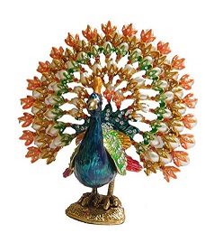 Peacock with Designer Metal Stones Metallic Multicolor showpiece
